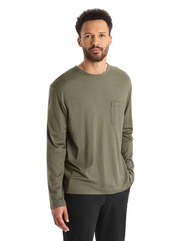 Icebreaker Merino Granary Pocket T-Shirt Férfi Long Sleeve Olivazöld | HU 1238MQZA